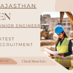 A female engineer wearing a blue helmet and yellow safety vest examines construction plans at a worksite, with machinery in the background.