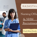 Rajasthan Nursing Officer and NHM Recruitment banner featuring a smiling nurse holding a clipboard with a 'Check More Details' button.